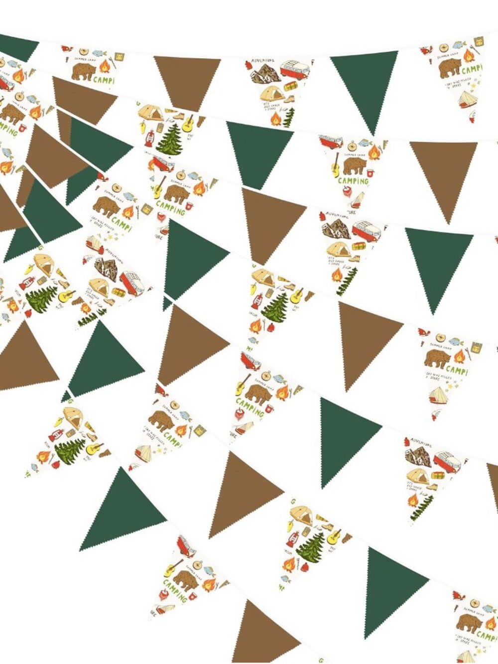 32Ft Camping Party Decorations Green Brown Camper Triangle Flag Fabric Banner Pe